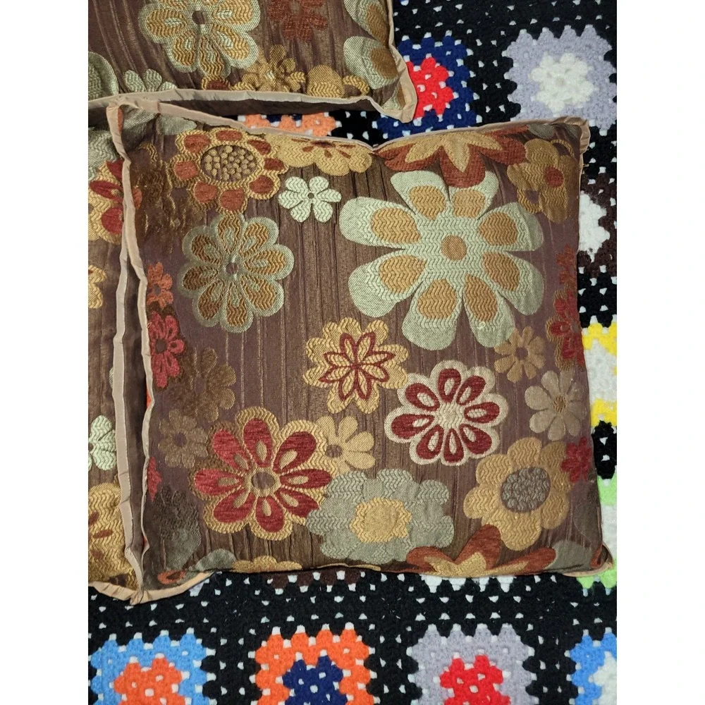 Pier 1 Throw Pillow 18x18 Floral Boho Metallic Copper